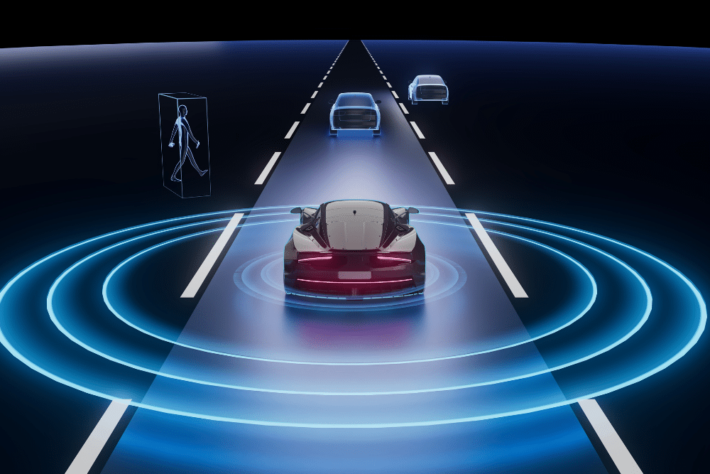 ADAS Calibration in Allentown PA At Allied Automotive. Image of ADAS sensor network visualization for windshield camera calibration