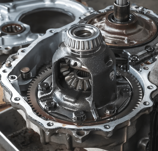 Transmission Service and Fluid Flush in Allentown PA At Allied Automotive. Detailed close-up of open metal transmission housing